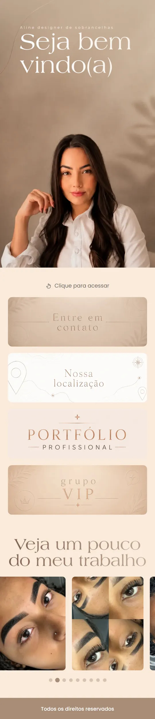 Página de links da Aline Rodrigues, designer de sobrancelhas